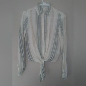 Blousology Womens Long Sleeve Top Size XS Color Striped Green Tan Beige